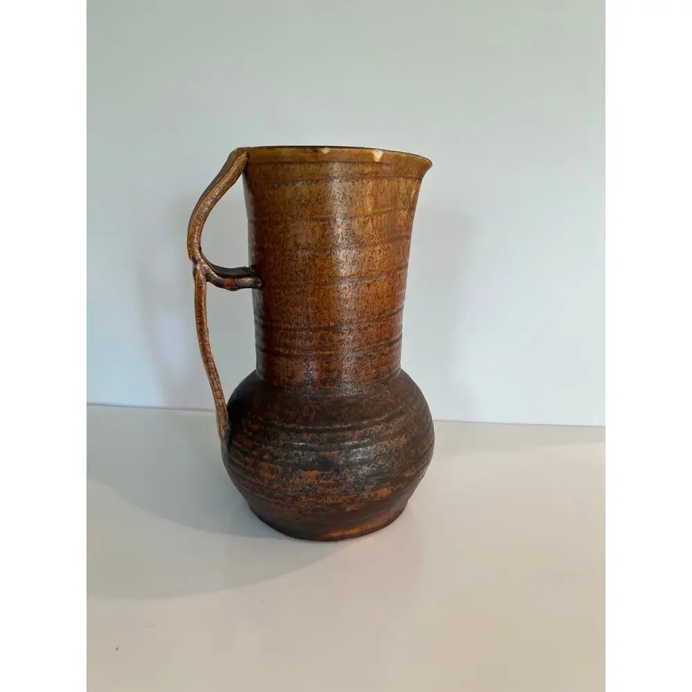 Vintage Mid-century Rare Salt Glaze Pitcher Double Handle Unique JL